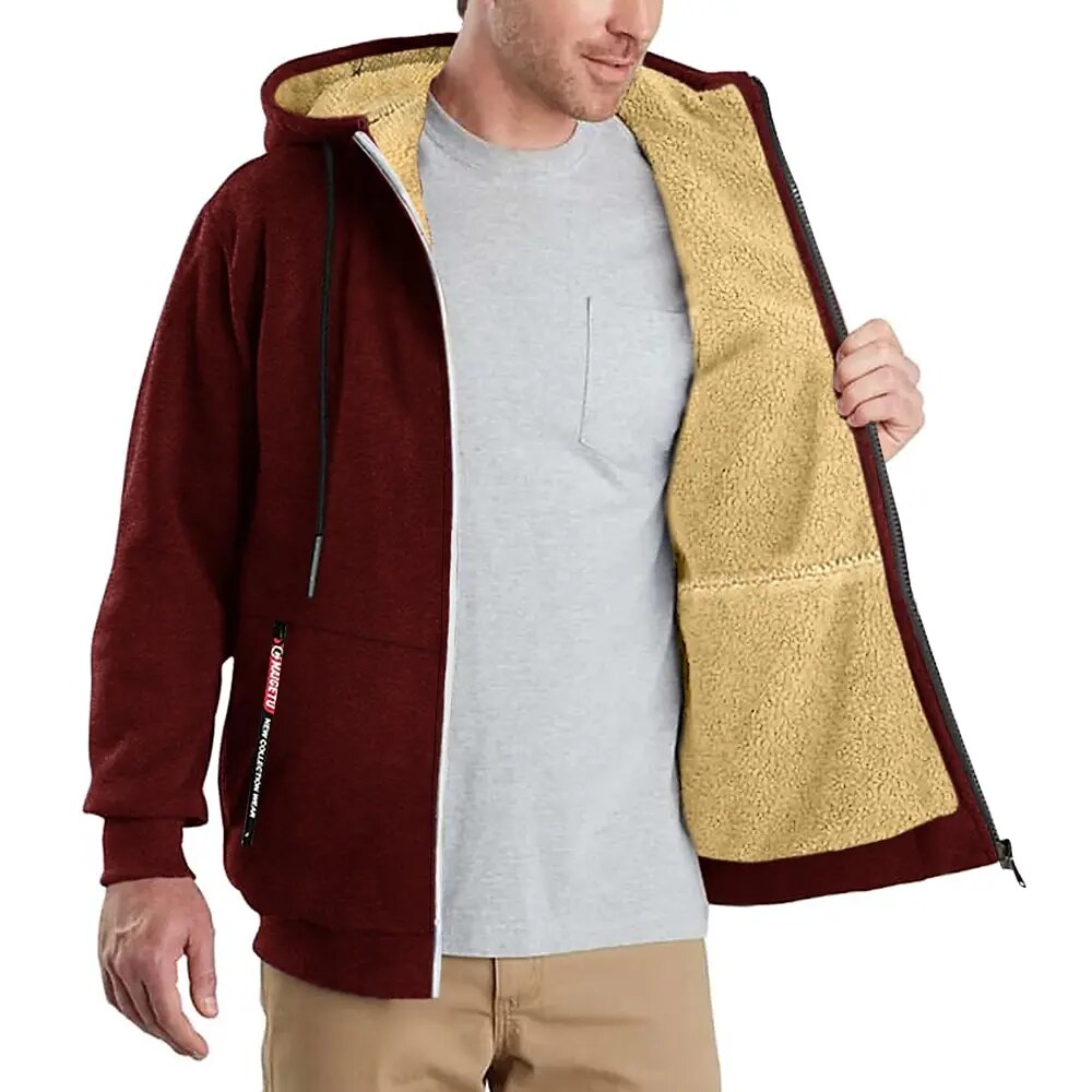 🔥70% off last day🔥Men's Oversized Hooded Fleece Jacket Thick Warm Fur Hooded Jacket