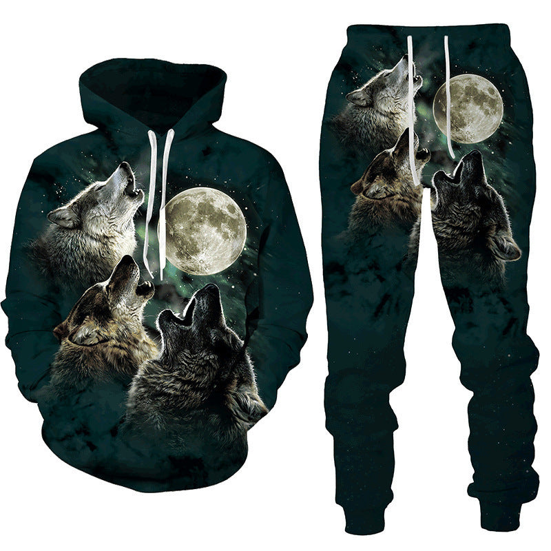 New Spring and Autumn Animal Wolf 3D Printing Hoodie Set: Casual Sports Couple Suit