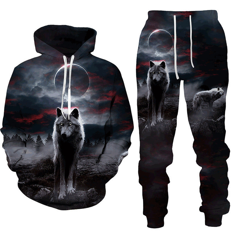 New Spring and Autumn Animal Wolf 3D Printing Hoodie Set: Casual Sports Couple Suit