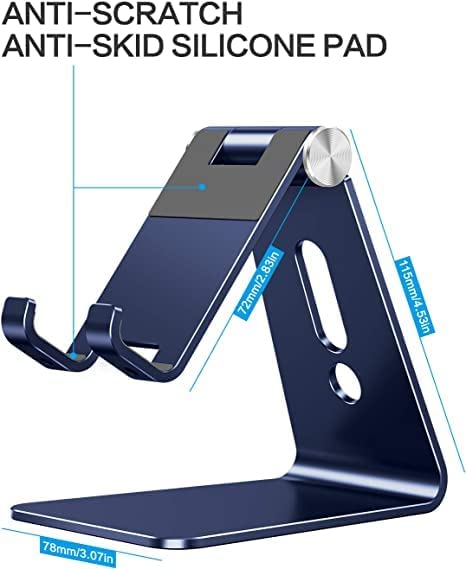 OMOTON Adjustable Cell Phone Stand, C2 Aluminum Desktop Phone Dock Holder Compatible with iPhone 11 Pro, SE, XR, 8 Plus 7 6, Samsung Galaxy, Google Pixel and More, Silver