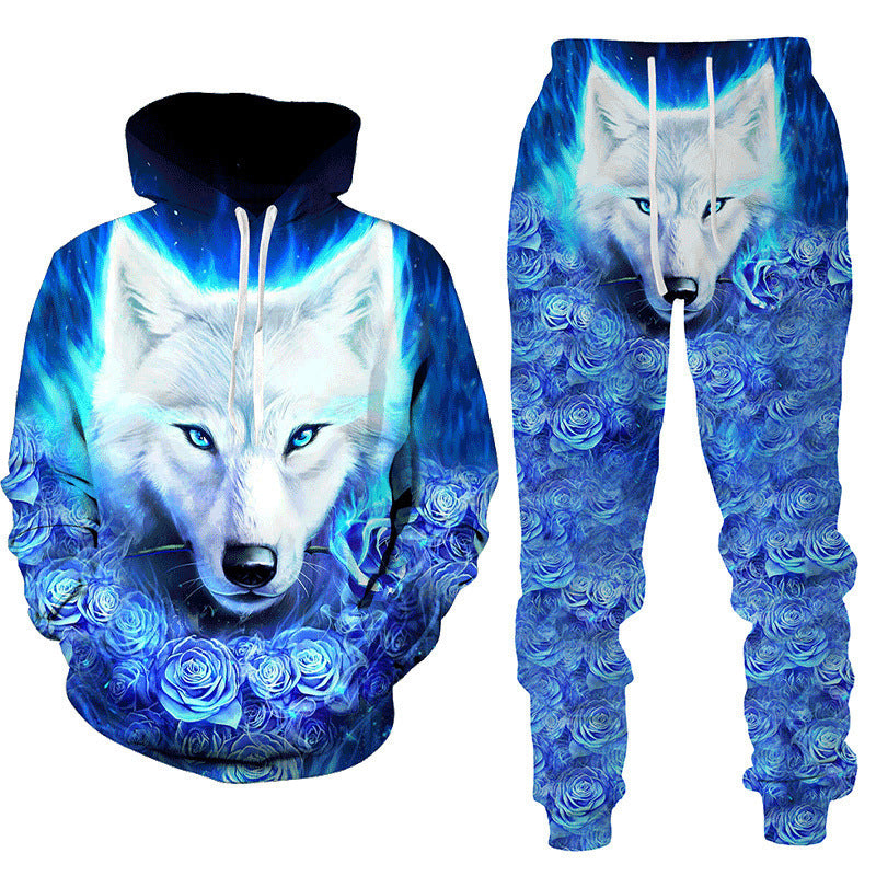 New Spring and Autumn Animal Wolf 3D Printing Hoodie Set: Casual Sports Couple Suit