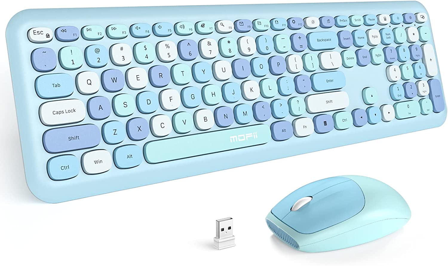 MOFII Wireless Keyboard and Mouse Combo,2.4GHz Retro Full-Size Wireless Keyboard with Number Pad and Cute Wireless Mouse for Computer PC Desktops Laptop WindowsxP/7/8/10(Milk Tea Colorful-B)