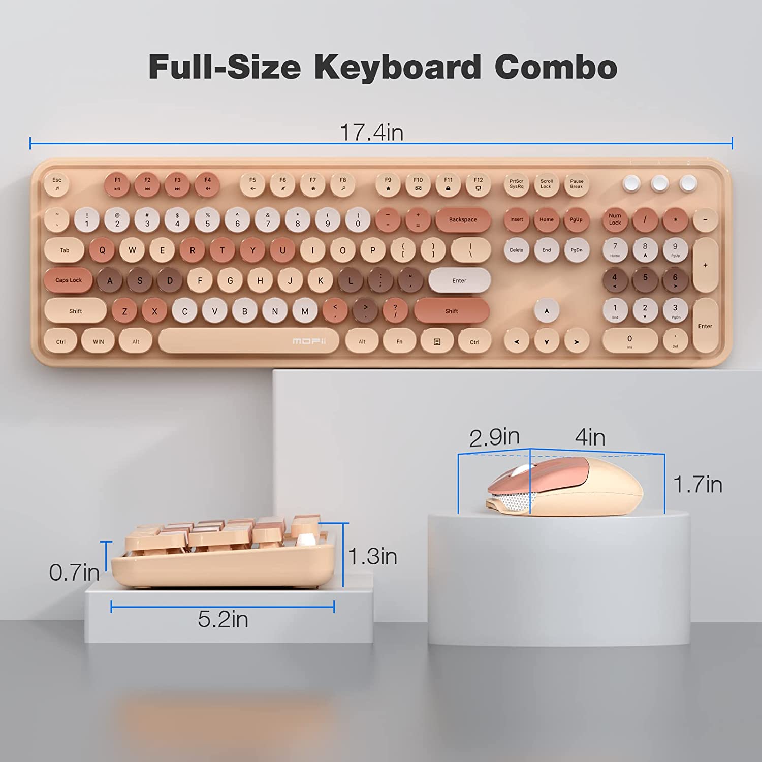 MOFII Wireless Keyboard and Mouse Combo,2.4GHz Retro Full-Size Wireless Keyboard with Number Pad and Cute Wireless Mouse for Computer PC Desktops Laptop WindowsxP/7/8/10(Milk Tea Colorful-B)