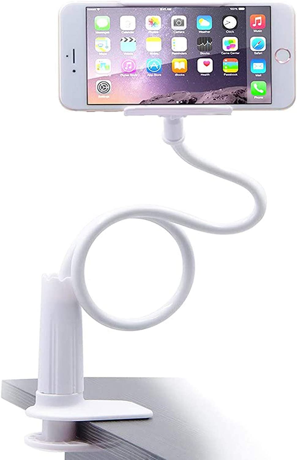 Cell Phone Clip Bed Stand Holder, with Grip Flexible Long Arm Gooseneck Bracket Mount Clamp for Desk, Compatible with iPhone 14 Pro Max XR X 8 7 6 or Other 3.5-7" Devices (Black)