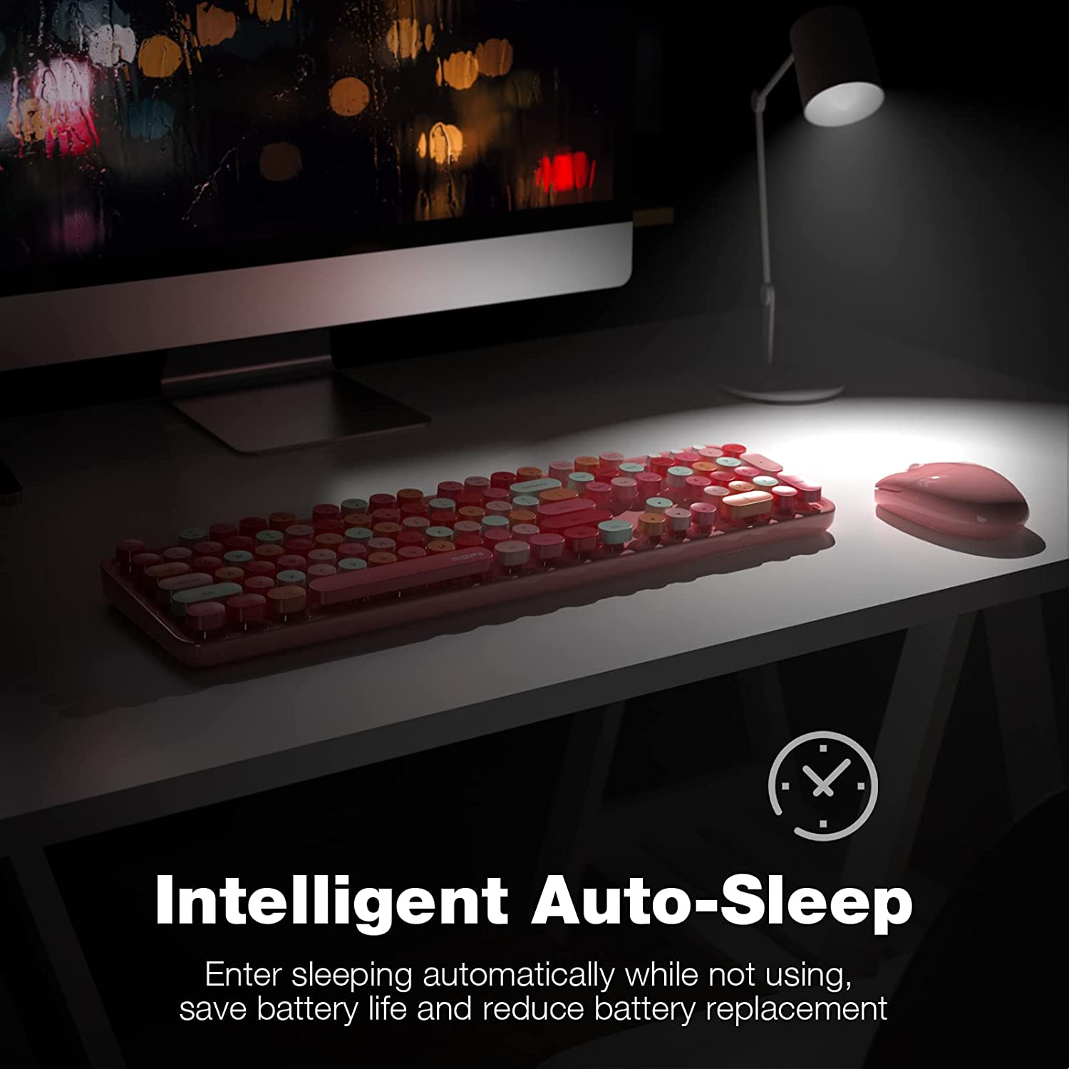MOFII Wireless Keyboard and Mouse Combo,2.4GHz Retro Full-Size Wireless Keyboard with Number Pad and Cute Wireless Mouse for Computer PC Desktops Laptop WindowsxP/7/8/10(Milk Tea Colorful-B)