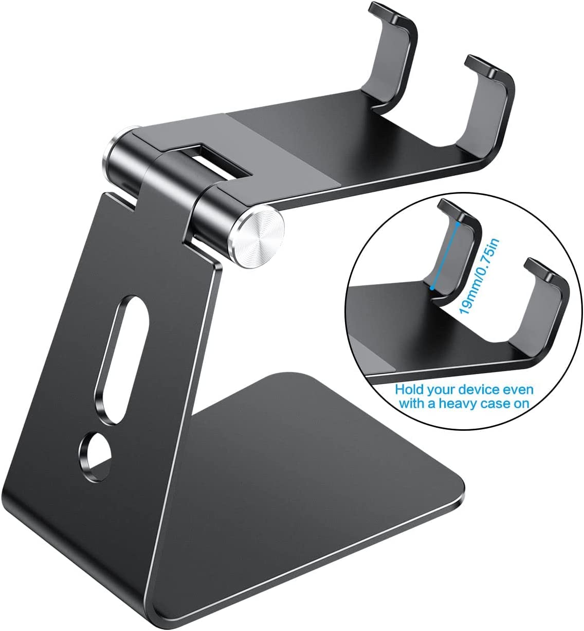 OMOTON Adjustable Cell Phone Stand, C2 Aluminum Desktop Phone Dock Holder Compatible with iPhone 11 Pro, SE, XR, 8 Plus 7 6, Samsung Galaxy, Google Pixel and More, Silver