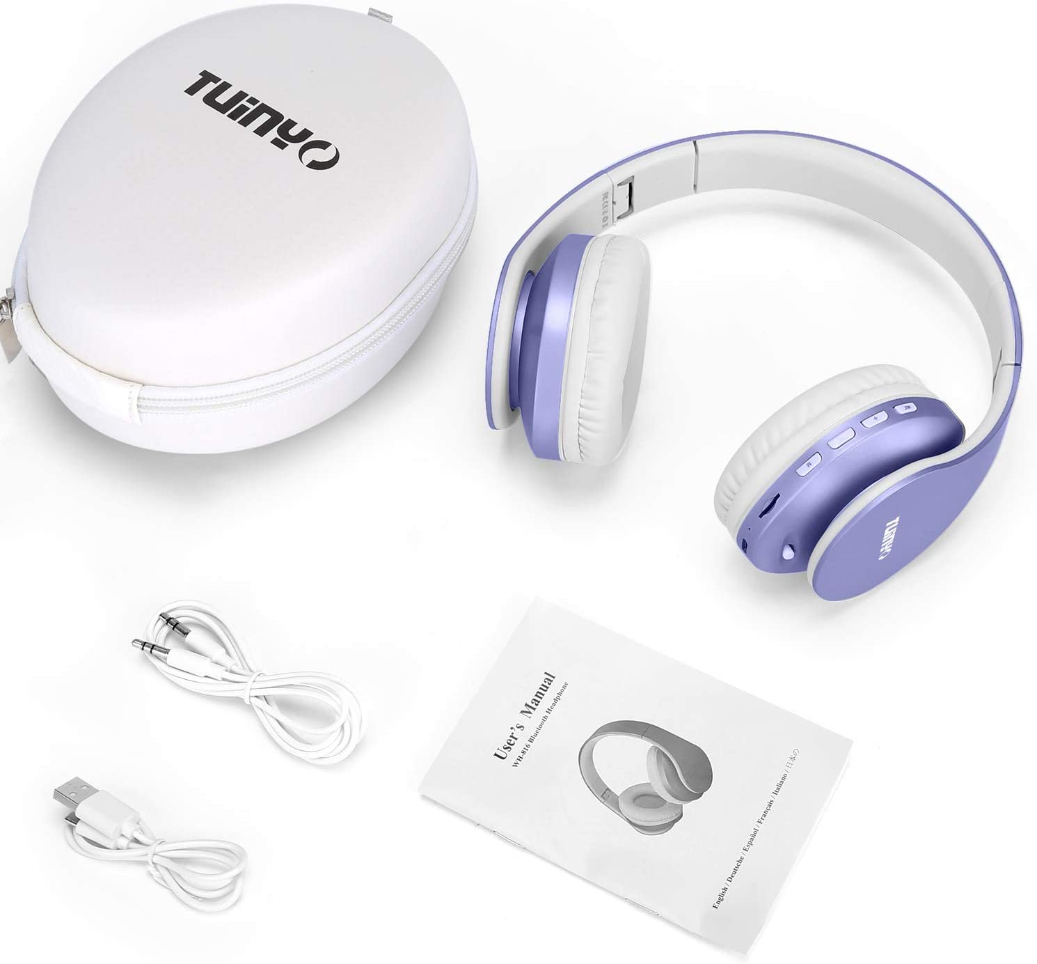 TUINYO Wireless Headphones Over Ear, Bluetooth Headphones with Microphone, Foldable Stereo Wireless Headsetfor Travel Work TV PC Cellphone-Purple