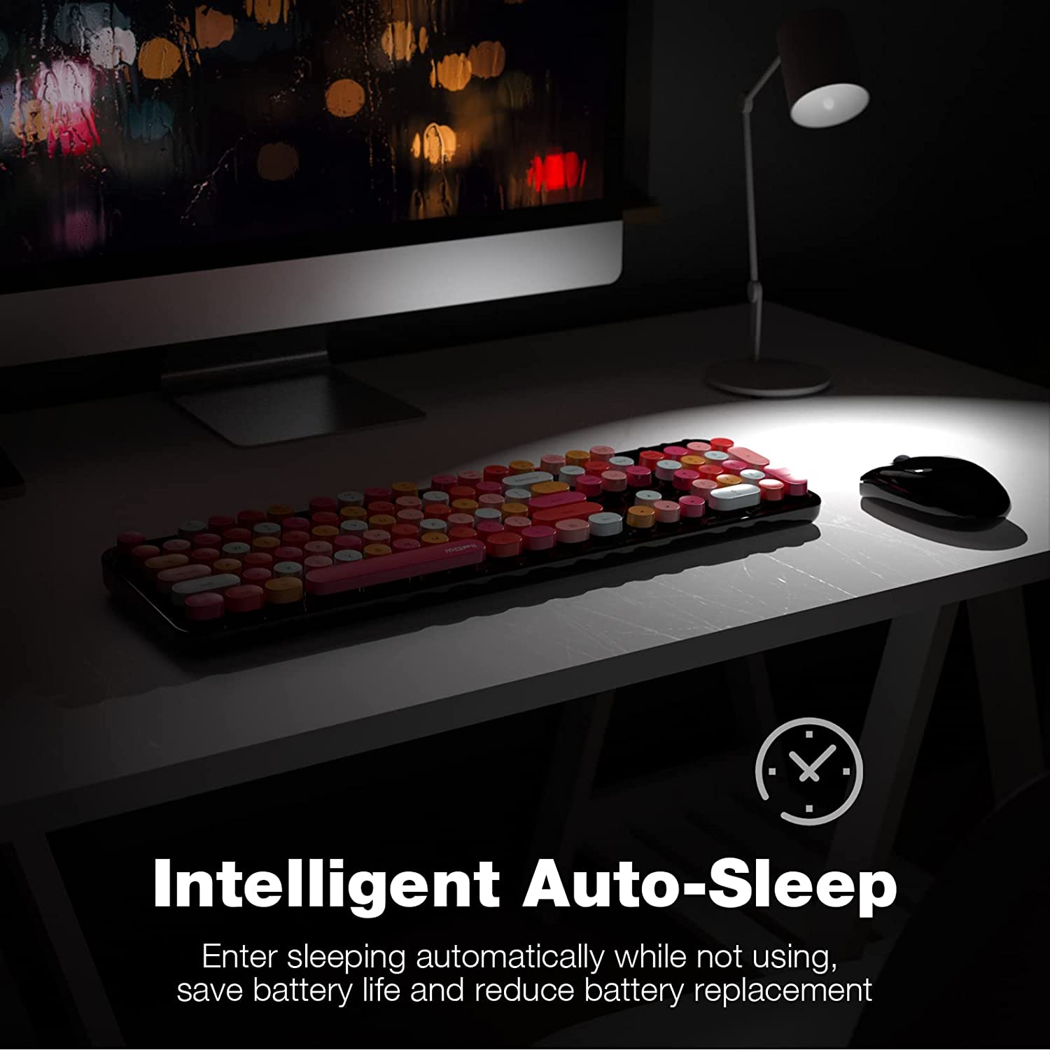 MOFII Wireless Keyboard and Mouse Combo,2.4GHz Retro Full-Size Wireless Keyboard with Number Pad and Cute Wireless Mouse for Computer PC Desktops Laptop WindowsxP/7/8/10(Milk Tea Colorful-B)