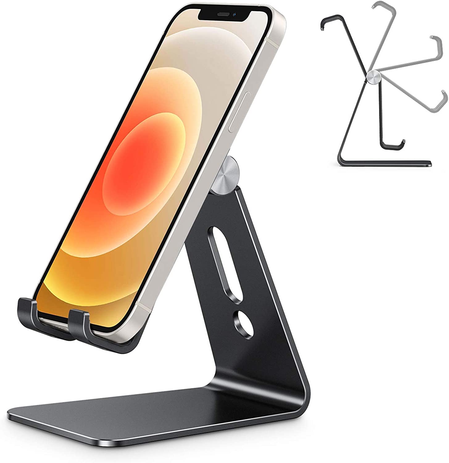 OMOTON Adjustable Cell Phone Stand, C2 Aluminum Desktop Phone Dock Holder Compatible with iPhone 11 Pro, SE, XR, 8 Plus 7 6, Samsung Galaxy, Google Pixel and More, Silver