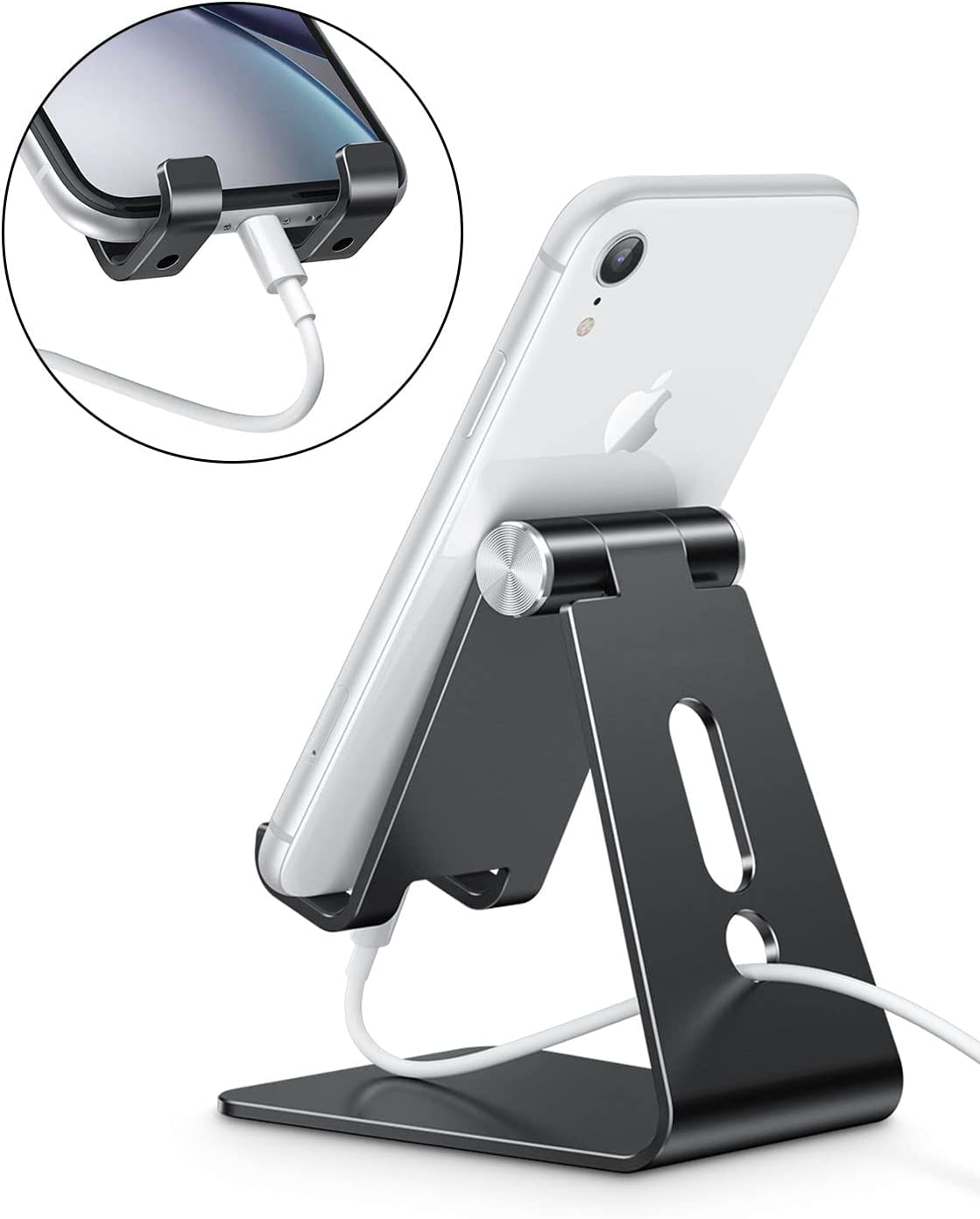 OMOTON Adjustable Cell Phone Stand, C2 Aluminum Desktop Phone Dock Holder Compatible with iPhone 11 Pro, SE, XR, 8 Plus 7 6, Samsung Galaxy, Google Pixel and More, Silver