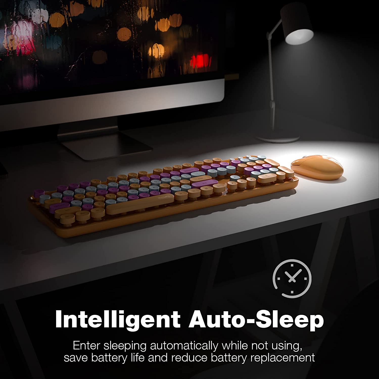 MOFII Wireless Keyboard and Mouse Combo,2.4GHz Retro Full-Size Wireless Keyboard with Number Pad and Cute Wireless Mouse for Computer PC Desktops Laptop WindowsxP/7/8/10(Milk Tea Colorful-B)