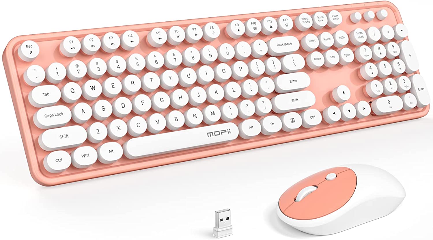 MOFII Wireless Keyboard and Mouse Combo,2.4GHz Retro Full-Size Wireless Keyboard with Number Pad and Cute Wireless Mouse for Computer PC Desktops Laptop WindowsxP/7/8/10(Milk Tea Colorful-B)