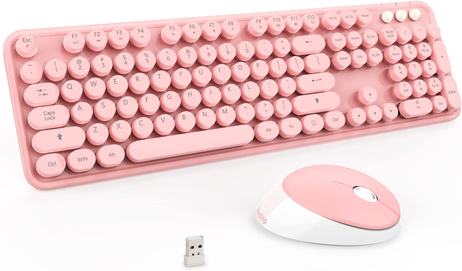 Pink Wireless Keyboard and Mouse , KOOTOP Cute Pink Keyboard and Mouse, 2.4G Wireless Keyboard Pink with Retro Round Keycap for PC, Mac, Laptop,Tablet,Computer Windows