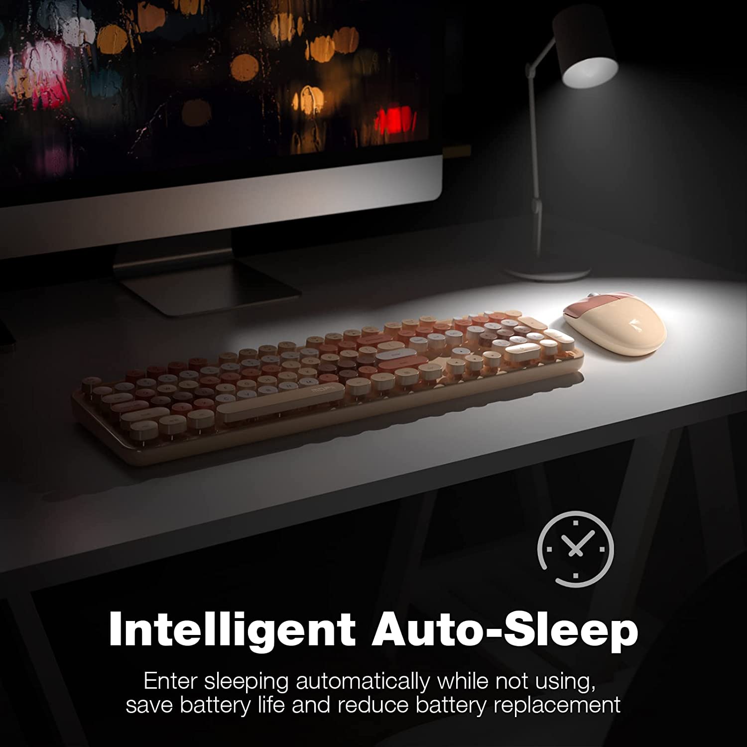 MOFII Wireless Keyboard and Mouse Combo,2.4GHz Retro Full-Size Wireless Keyboard with Number Pad and Cute Wireless Mouse for Computer PC Desktops Laptop WindowsxP/7/8/10(Milk Tea Colorful-B)