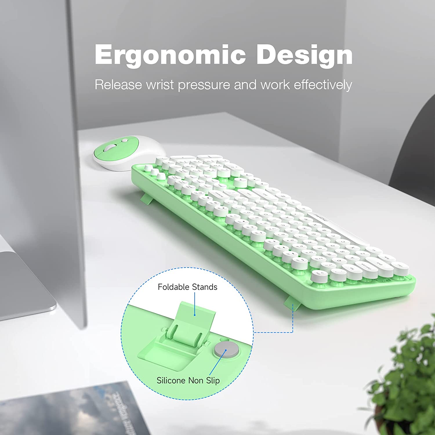 MOFII Wireless Keyboard and Mouse Combo,2.4GHz Retro Full-Size Wireless Keyboard with Number Pad and Cute Wireless Mouse for Computer PC Desktops Laptop WindowsxP/7/8/10(Milk Tea Colorful-B)