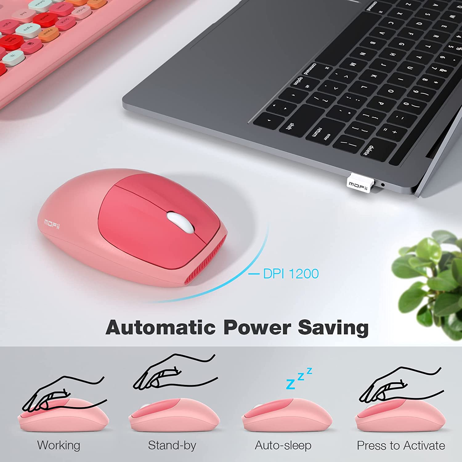 MOFII Wireless Keyboard and Mouse Combo,2.4GHz Retro Full-Size Wireless Keyboard with Number Pad and Cute Wireless Mouse for Computer PC Desktops Laptop WindowsxP/7/8/10(Milk Tea Colorful-B)