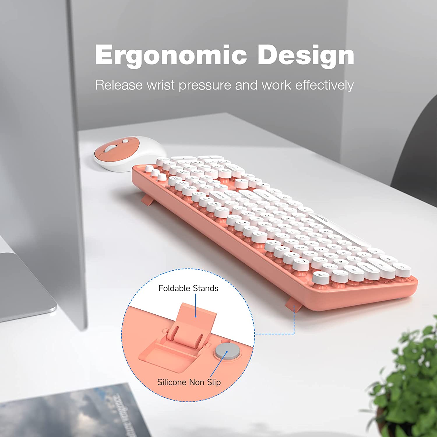 MOFII Wireless Keyboard and Mouse Combo,2.4GHz Retro Full-Size Wireless Keyboard with Number Pad and Cute Wireless Mouse for Computer PC Desktops Laptop WindowsxP/7/8/10(Milk Tea Colorful-B)