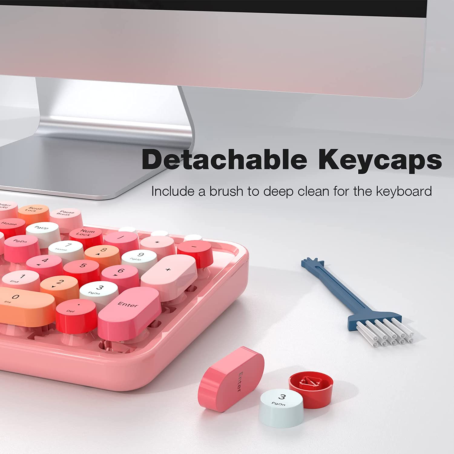MOFII Wireless Keyboard and Mouse Combo,2.4GHz Retro Full-Size Wireless Keyboard with Number Pad and Cute Wireless Mouse for Computer PC Desktops Laptop WindowsxP/7/8/10(Milk Tea Colorful-B)