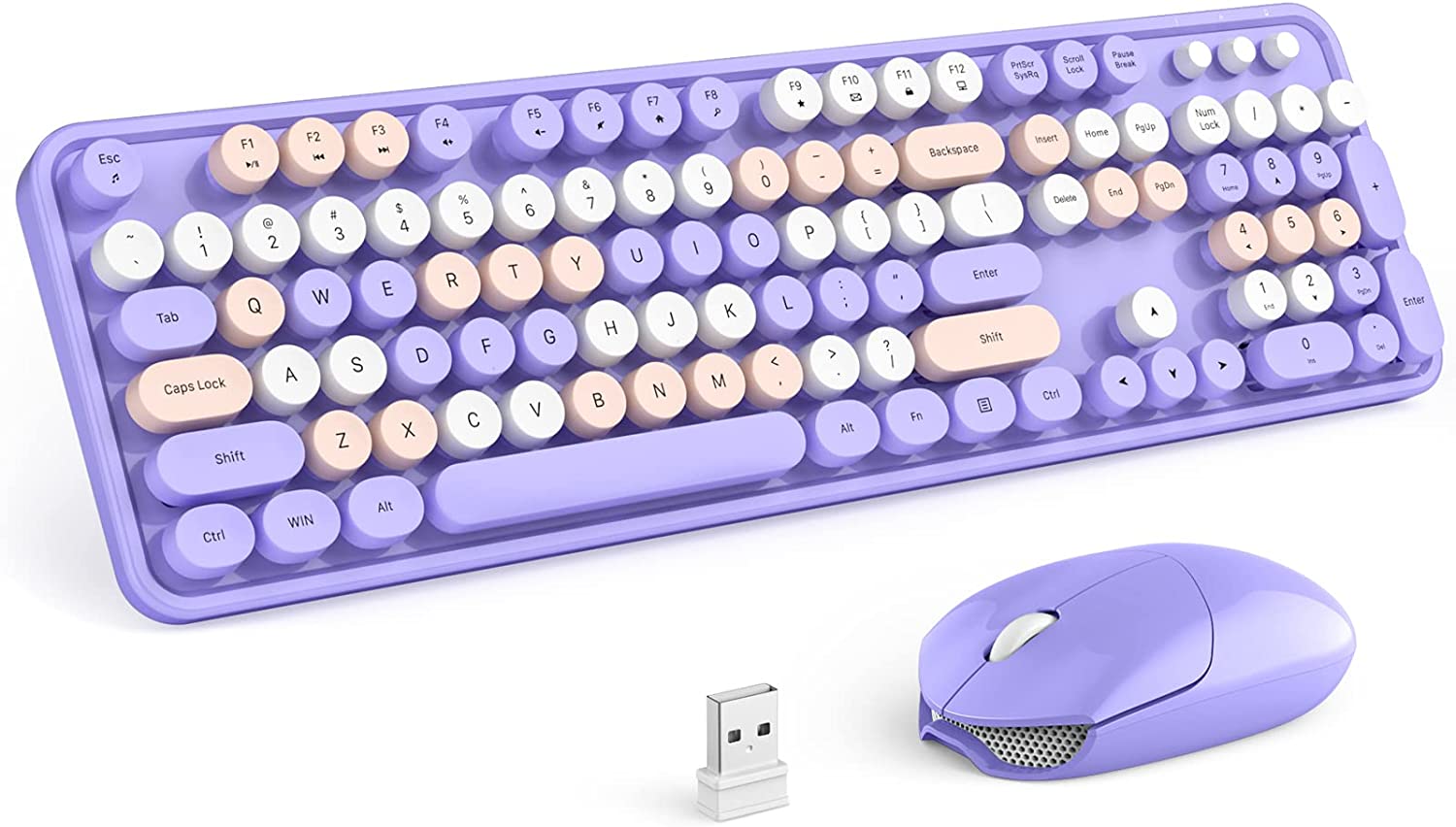 MOFII Wireless Keyboard and Mouse Combo,2.4GHz Retro Full-Size Wireless Keyboard with Number Pad and Cute Wireless Mouse for Computer PC Desktops Laptop WindowsxP/7/8/10(Milk Tea Colorful-B)