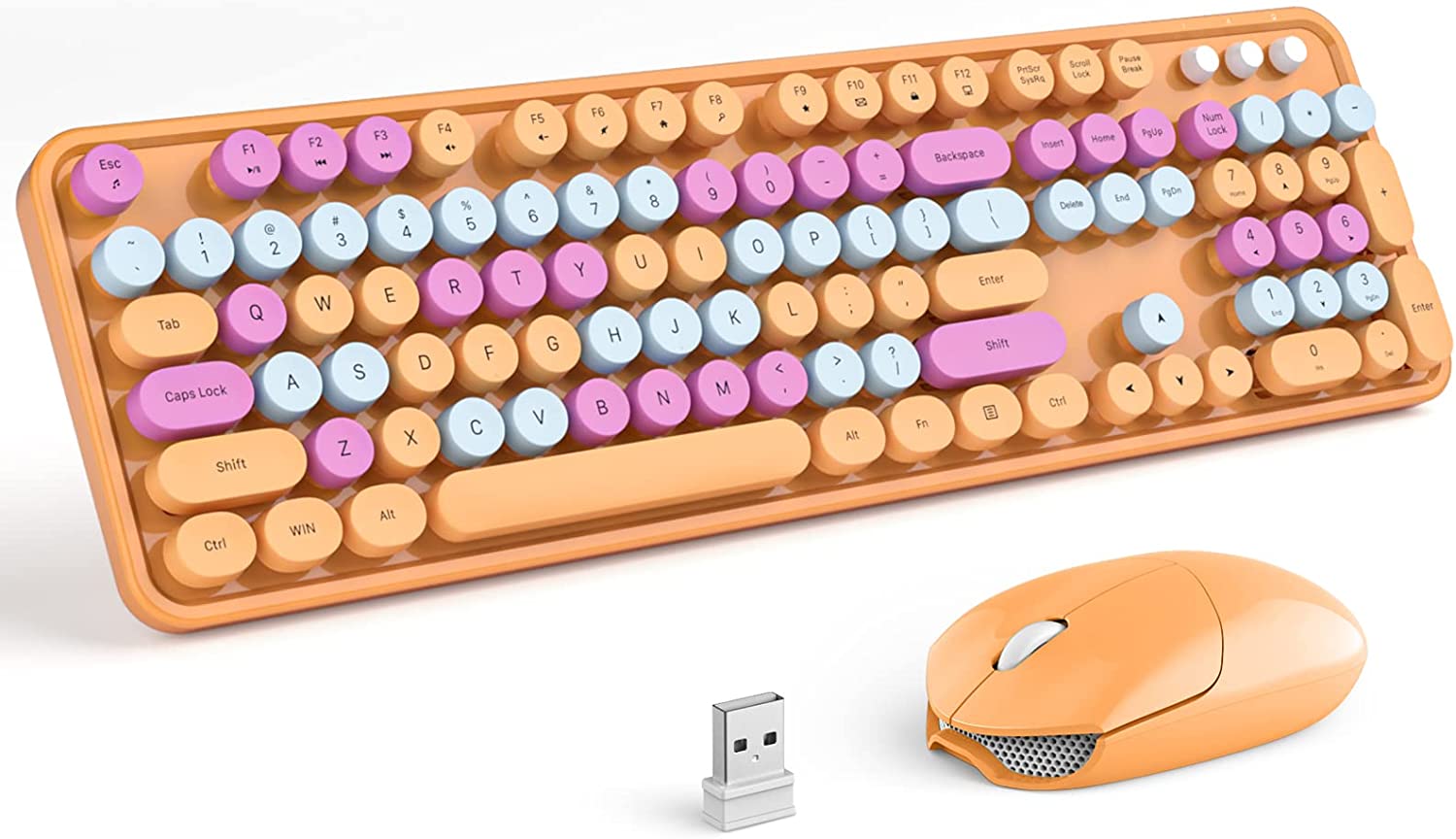 MOFII Wireless Keyboard and Mouse Combo,2.4GHz Retro Full-Size Wireless Keyboard with Number Pad and Cute Wireless Mouse for Computer PC Desktops Laptop WindowsxP/7/8/10(Milk Tea Colorful-B)
