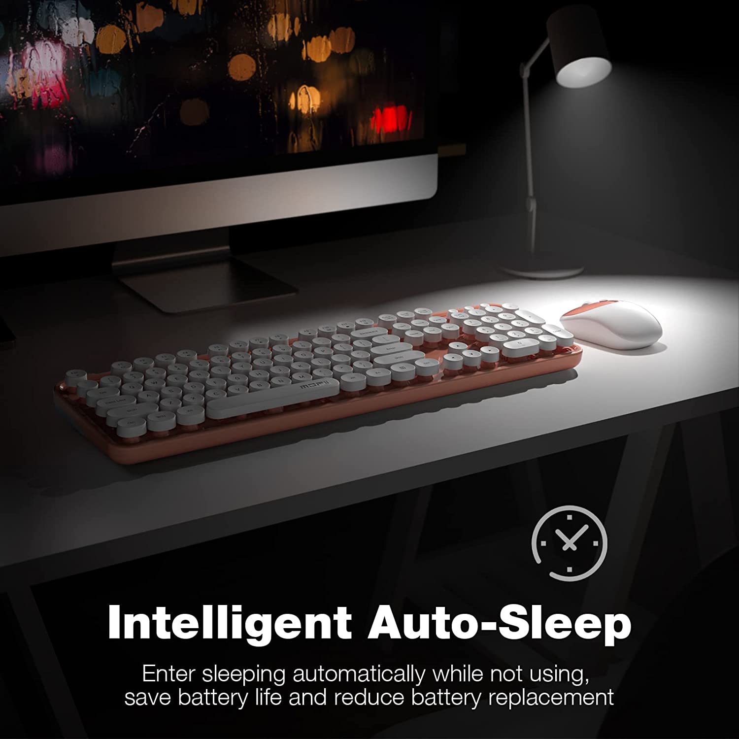 MOFII Wireless Keyboard and Mouse Combo,2.4GHz Retro Full-Size Wireless Keyboard with Number Pad and Cute Wireless Mouse for Computer PC Desktops Laptop WindowsxP/7/8/10(Milk Tea Colorful-B)