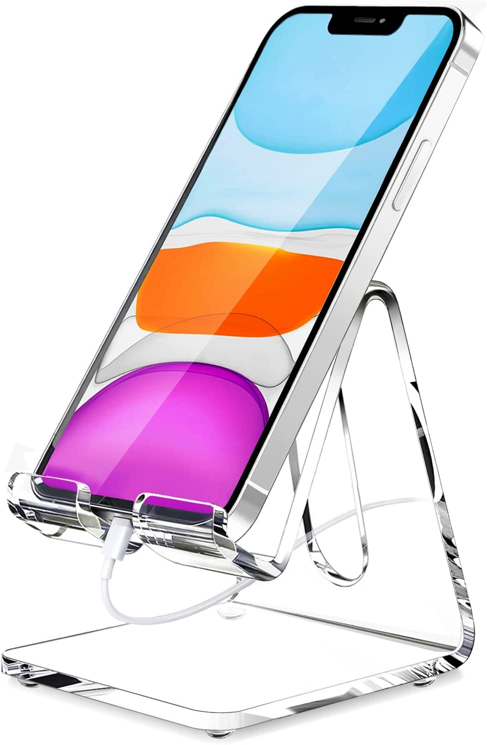 Crpich Acrylic Cell Phone Stand, Portable Phone Holder, Clear Phone Stand for Desk, Compatible with Phone 13 12 Pro Max Mini 11 Xr 8 Plus SE, Switch, Android Smartphone, Pad, Tablet, Desk Accessories