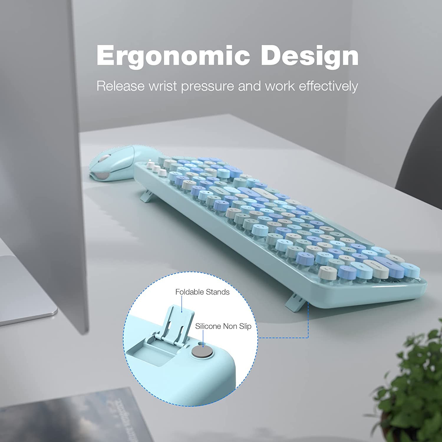 MOFII Wireless Keyboard and Mouse Combo,2.4GHz Retro Full-Size Wireless Keyboard with Number Pad and Cute Wireless Mouse for Computer PC Desktops Laptop WindowsxP/7/8/10(Milk Tea Colorful-B)
