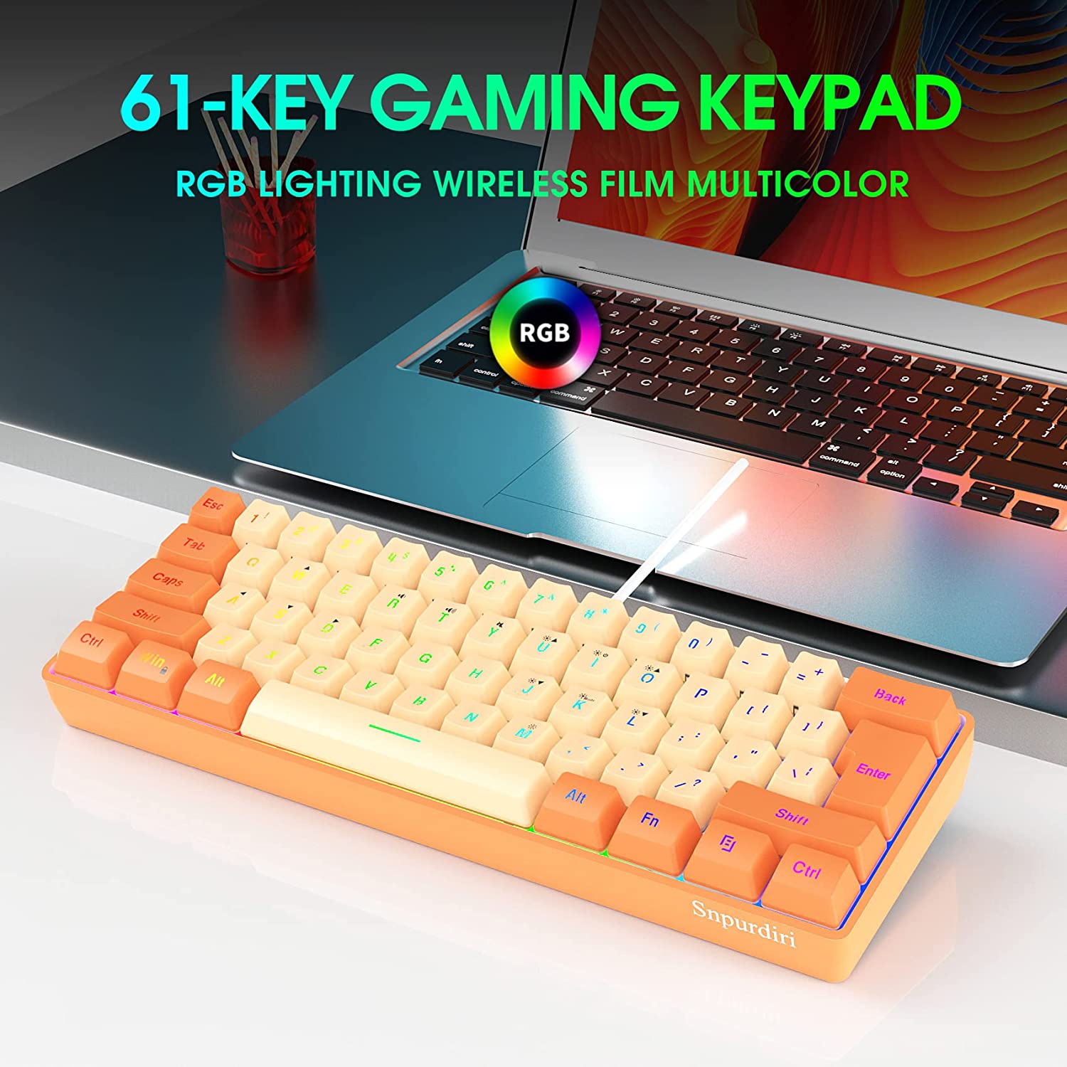 Snpurdiri 60% Wired Gaming Keyboard, RGB Backlit Ultra-Compact Mini Keyboard, Waterproof Small Compact 61 Keys Keyboard for PC/Mac Gamer, Typist, Travel, Easy to Carry on Business Trip(Black-White)