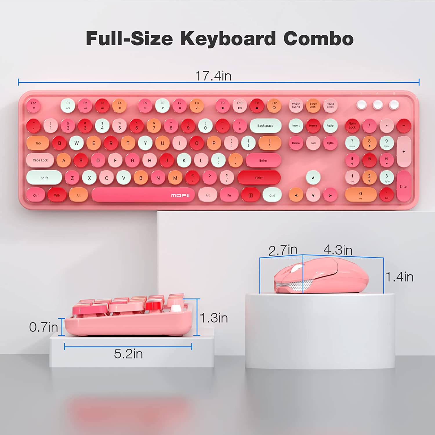 MOFII Wireless Keyboard and Mouse Combo,2.4GHz Retro Full-Size Wireless Keyboard with Number Pad and Cute Wireless Mouse for Computer PC Desktops Laptop WindowsxP/7/8/10(Milk Tea Colorful-B)