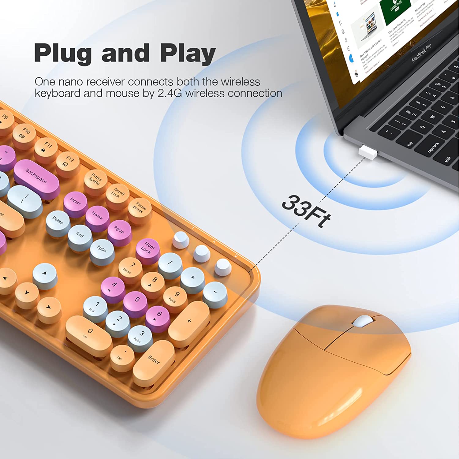 MOFII Wireless Keyboard and Mouse Combo,2.4GHz Retro Full-Size Wireless Keyboard with Number Pad and Cute Wireless Mouse for Computer PC Desktops Laptop WindowsxP/7/8/10(Milk Tea Colorful-B)