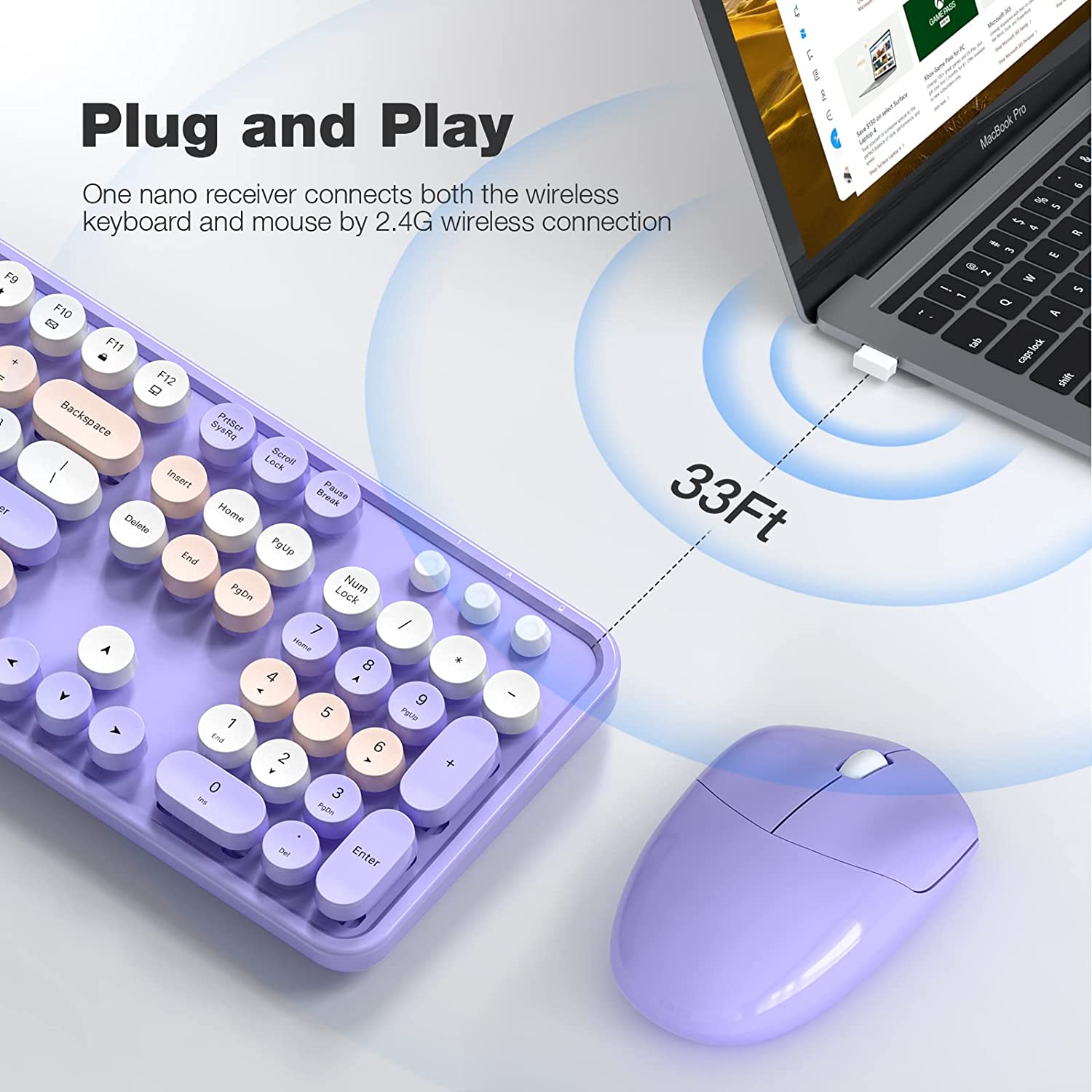 MOFII Wireless Keyboard and Mouse Combo,2.4GHz Retro Full-Size Wireless Keyboard with Number Pad and Cute Wireless Mouse for Computer PC Desktops Laptop WindowsxP/7/8/10(Milk Tea Colorful-B)