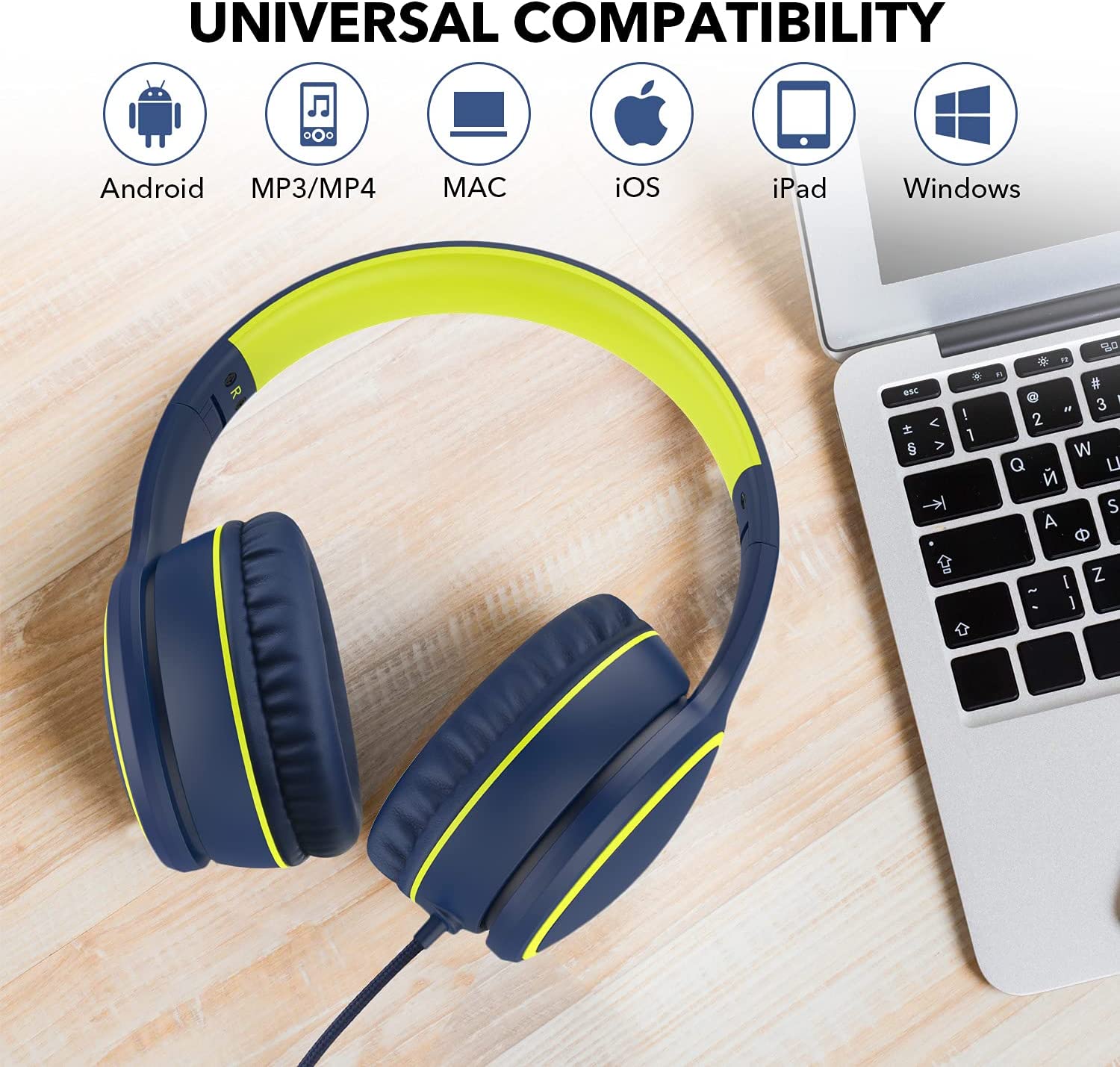 RORSOU R10 On-Ear Headphones with Microphone, Lightweight Folding Stereo Bass Headphones with 1.5M No-Tangle Cord, Portable Wired Headphones for Smartphone Tablet Computer MP3 / 4 (Black)