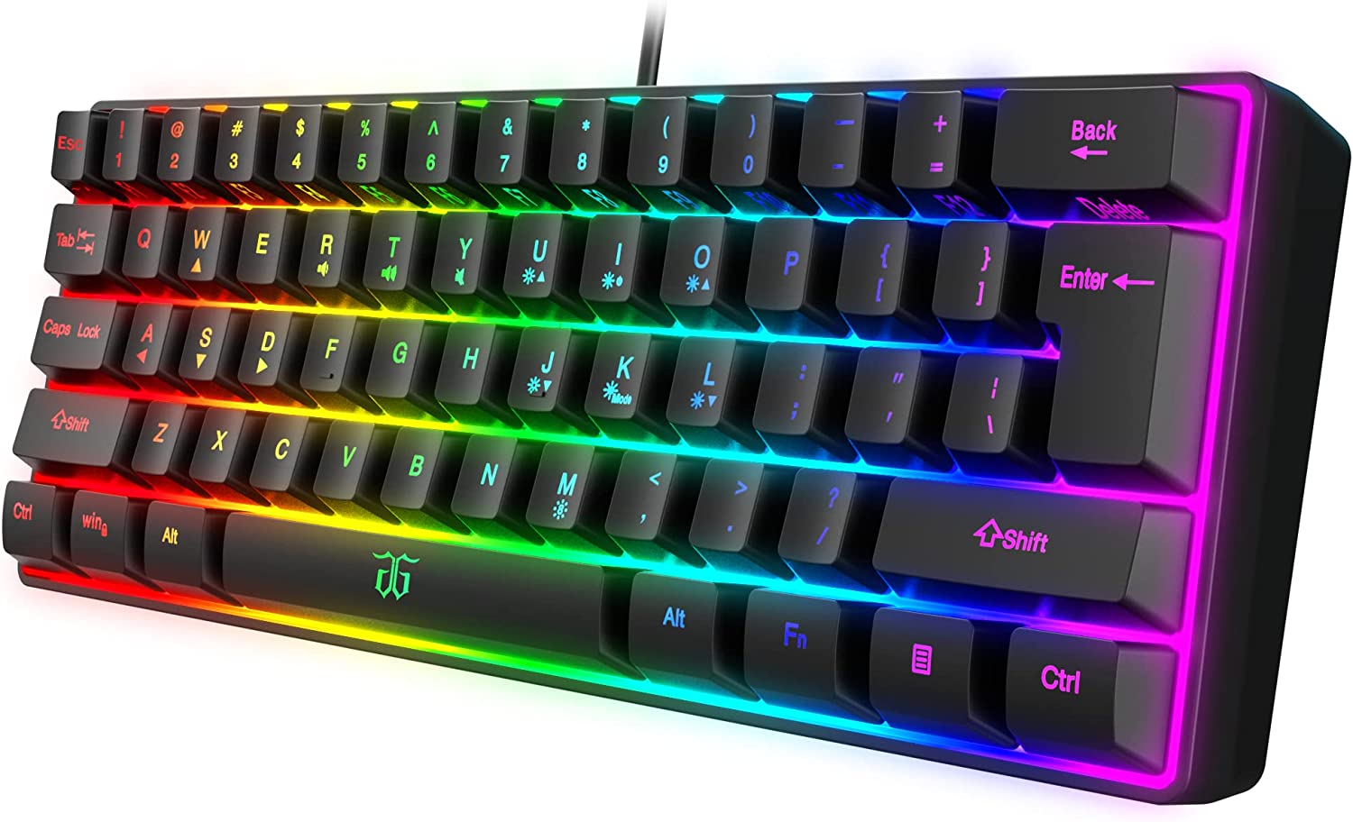 Snpurdiri 60% Wired Gaming Keyboard, RGB Backlit Ultra-Compact Mini Keyboard, Waterproof Small Compact 61 Keys Keyboard for PC/Mac Gamer, Typist, Travel, Easy to Carry on Business Trip(Black-White)