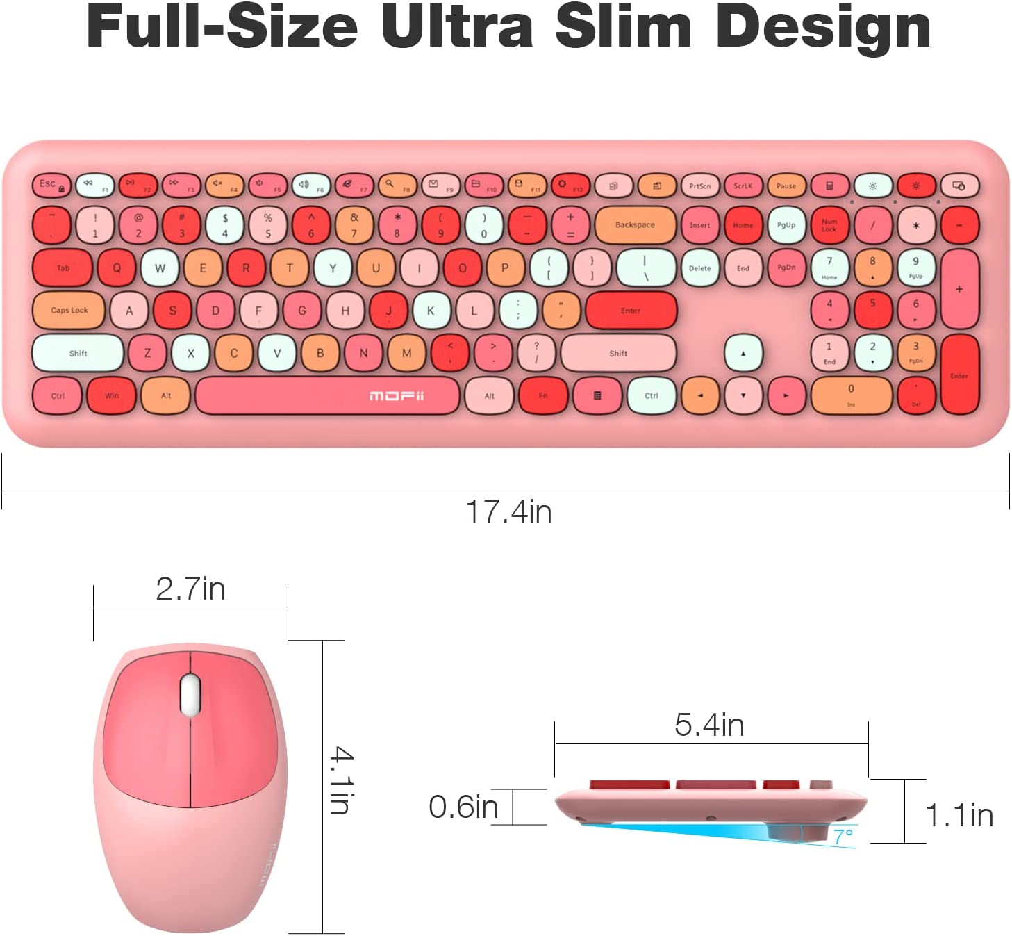 MOFII Wireless Keyboard and Mouse Combo,2.4GHz Retro Full-Size Wireless Keyboard with Number Pad and Cute Wireless Mouse for Computer PC Desktops Laptop WindowsxP/7/8/10(Milk Tea Colorful-B)