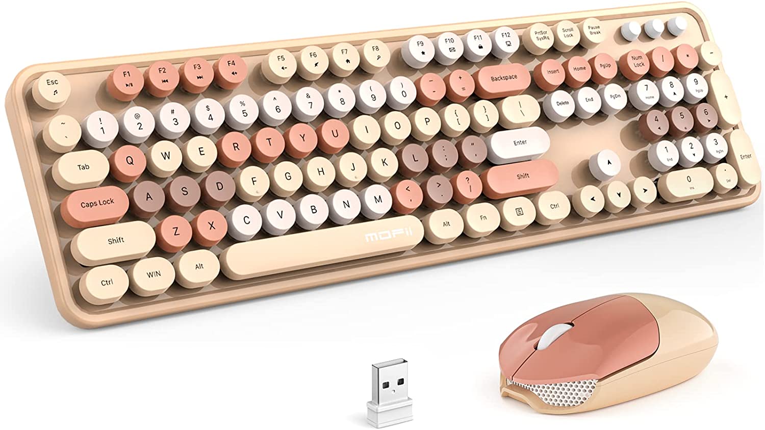 MOFII Wireless Keyboard and Mouse Combo,2.4GHz Retro Full-Size Wireless Keyboard with Number Pad and Cute Wireless Mouse for Computer PC Desktops Laptop WindowsxP/7/8/10(Milk Tea Colorful-B)