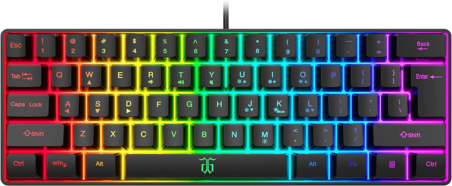 Snpurdiri 60% Wired Gaming Keyboard, RGB Backlit Ultra-Compact Mini Keyboard, Waterproof Small Compact 61 Keys Keyboard for PC/Mac Gamer, Typist, Travel, Easy to Carry on Business Trip(Black-White)