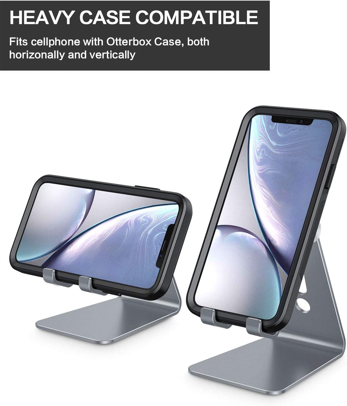 OMOTON Adjustable Cell Phone Stand, C2 Aluminum Desktop Phone Dock Holder Compatible with iPhone 11 Pro, SE, XR, 8 Plus 7 6, Samsung Galaxy, Google Pixel and More, Silver