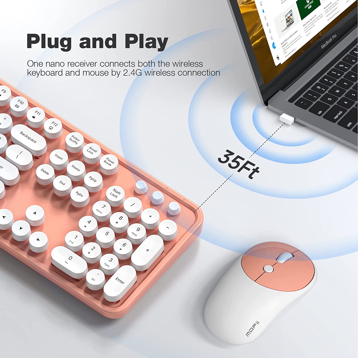 MOFII Wireless Keyboard and Mouse Combo,2.4GHz Retro Full-Size Wireless Keyboard with Number Pad and Cute Wireless Mouse for Computer PC Desktops Laptop WindowsxP/7/8/10(Milk Tea Colorful-B)