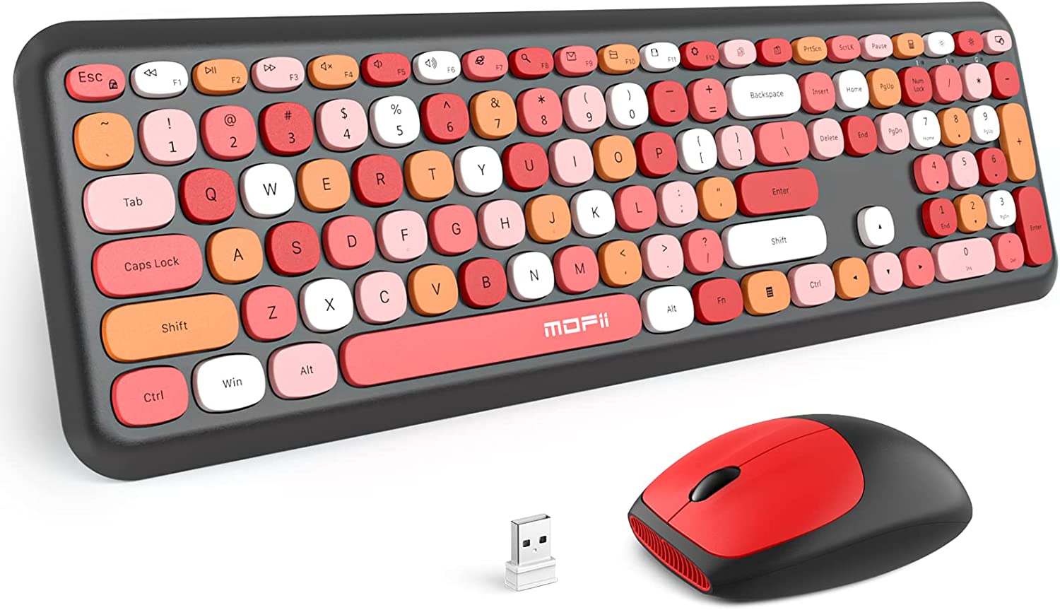 MOFII Wireless Keyboard and Mouse Combo,2.4GHz Retro Full-Size Wireless Keyboard with Number Pad and Cute Wireless Mouse for Computer PC Desktops Laptop WindowsxP/7/8/10(Milk Tea Colorful-B)