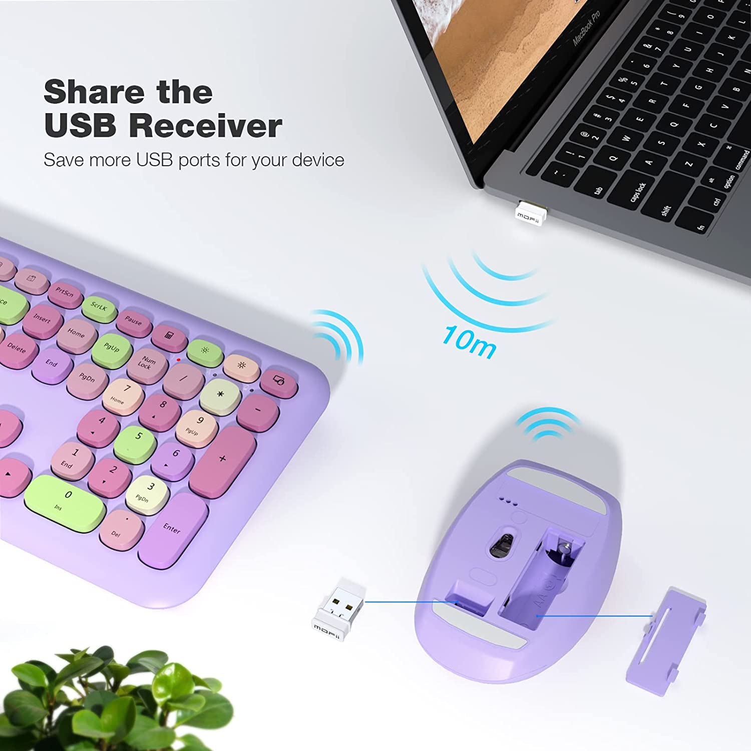 MOFII Wireless Keyboard and Mouse Combo,2.4GHz Retro Full-Size Wireless Keyboard with Number Pad and Cute Wireless Mouse for Computer PC Desktops Laptop WindowsxP/7/8/10(Milk Tea Colorful-B)