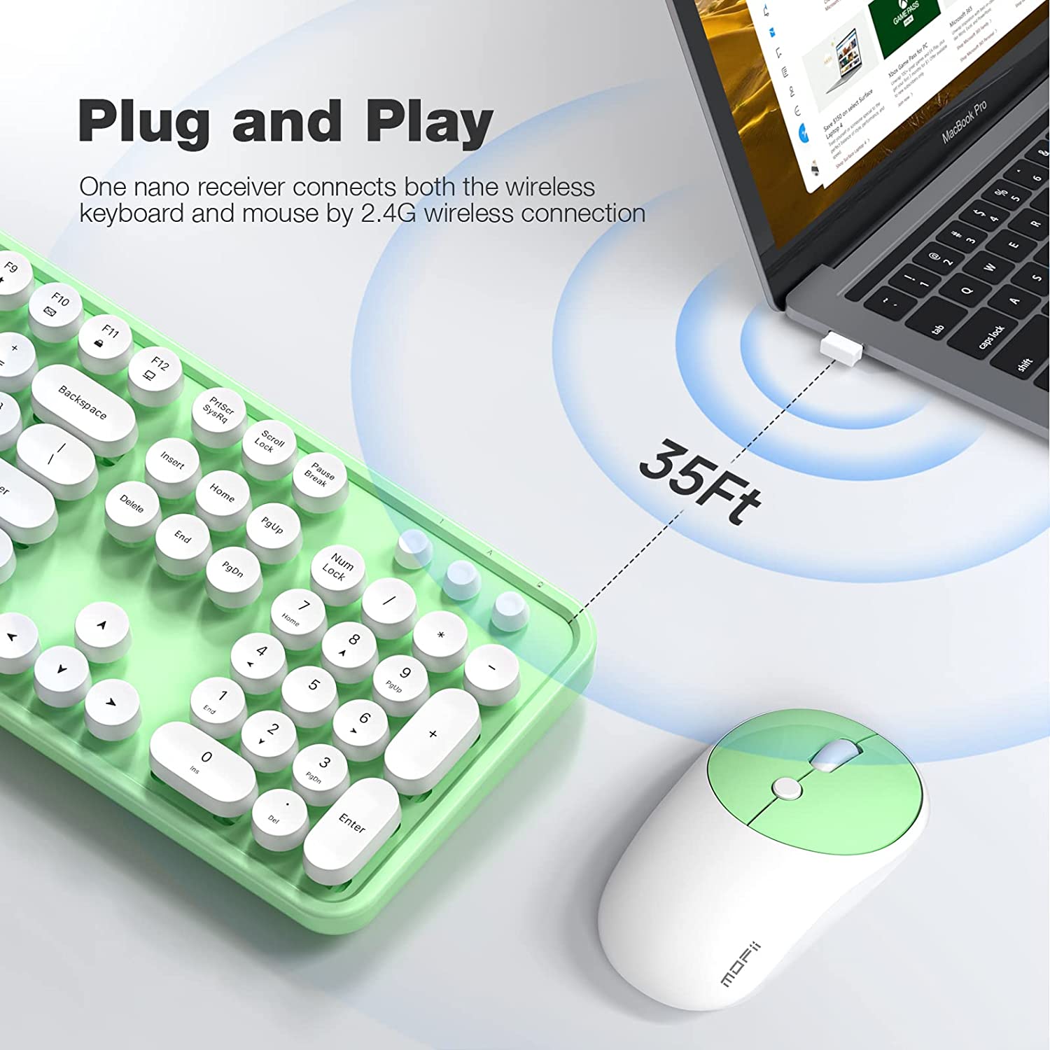 MOFII Wireless Keyboard and Mouse Combo,2.4GHz Retro Full-Size Wireless Keyboard with Number Pad and Cute Wireless Mouse for Computer PC Desktops Laptop WindowsxP/7/8/10(Milk Tea Colorful-B)