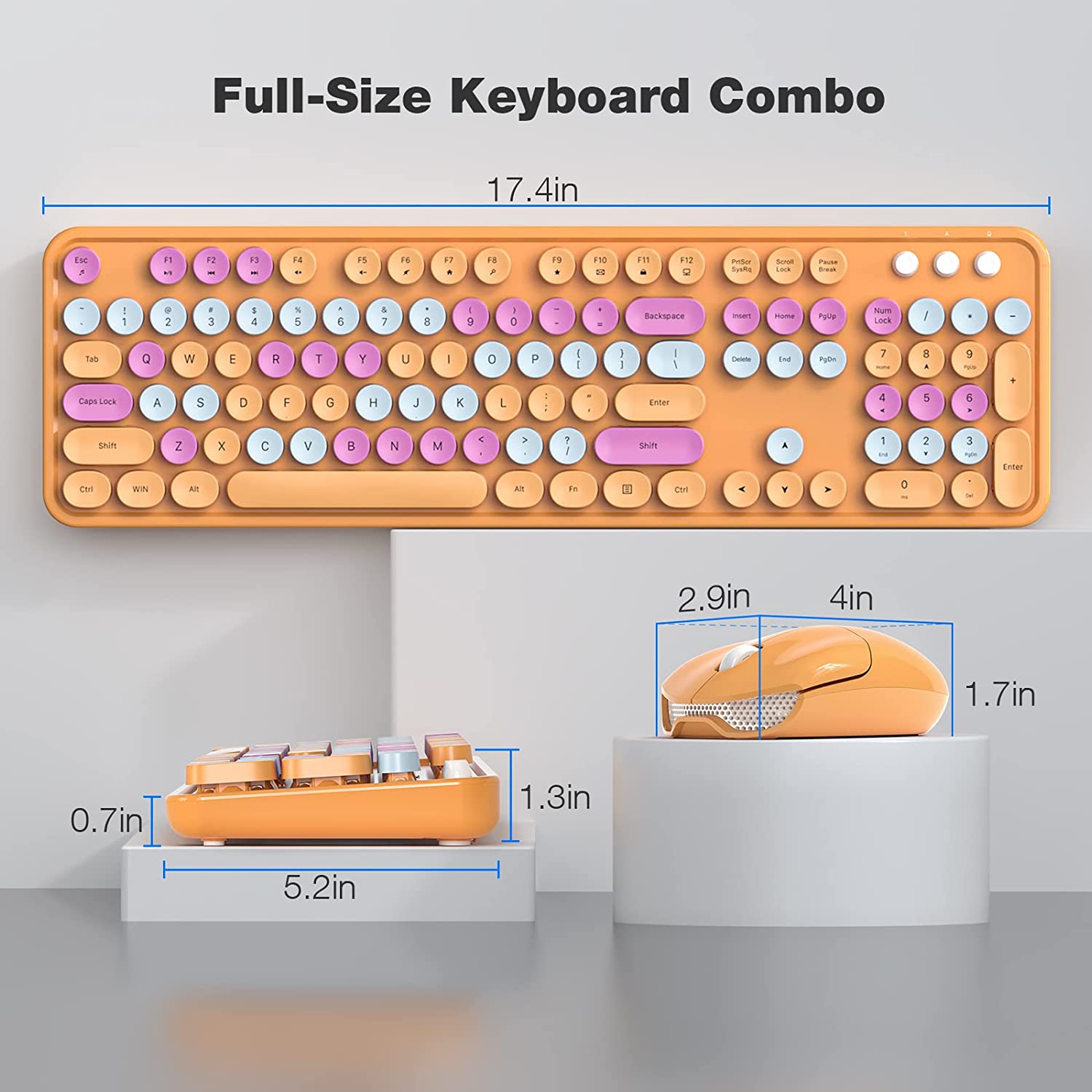 MOFII Wireless Keyboard and Mouse Combo,2.4GHz Retro Full-Size Wireless Keyboard with Number Pad and Cute Wireless Mouse for Computer PC Desktops Laptop WindowsxP/7/8/10(Milk Tea Colorful-B)