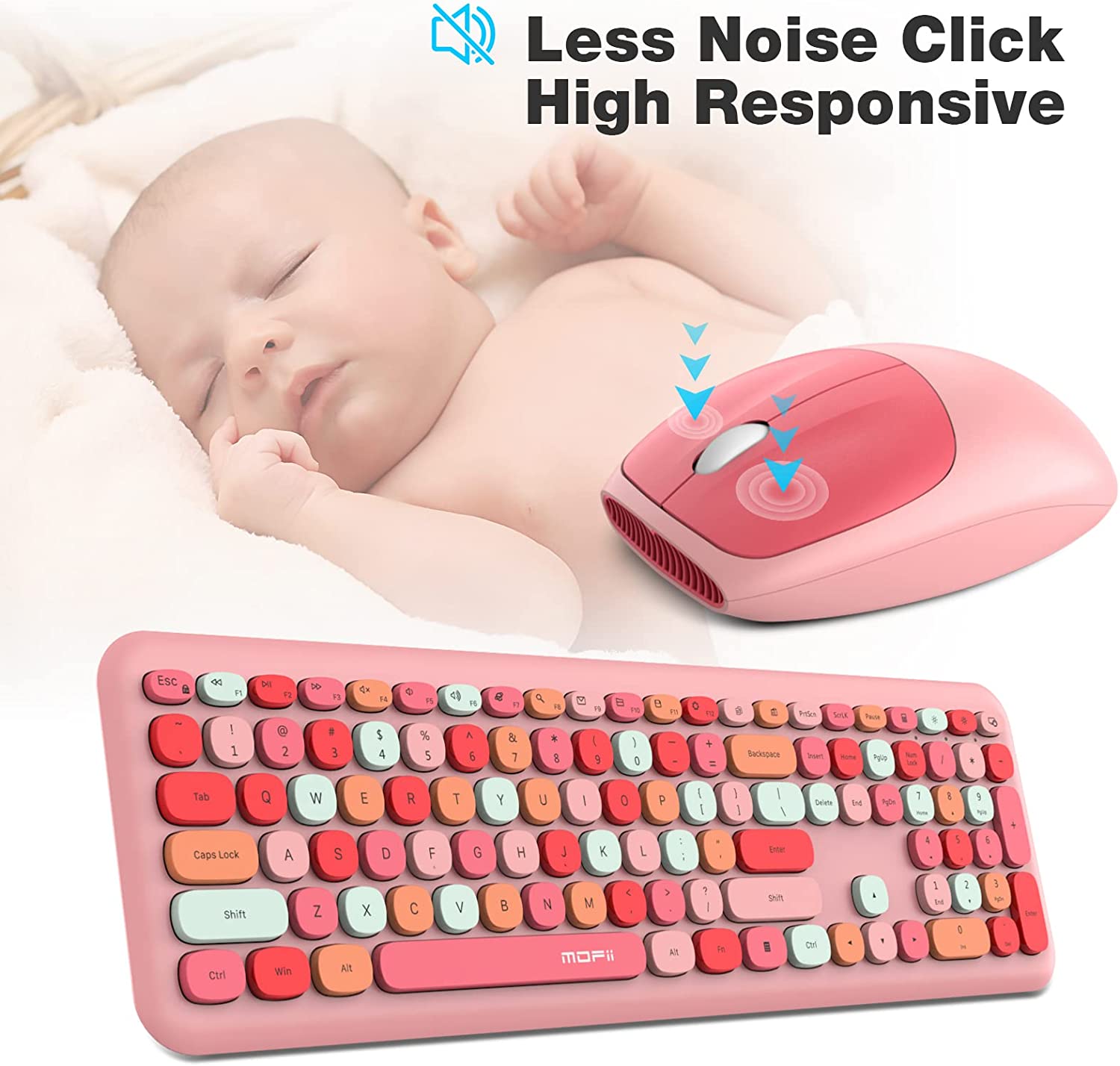 MOFII Wireless Keyboard and Mouse Combo,2.4GHz Retro Full-Size Wireless Keyboard with Number Pad and Cute Wireless Mouse for Computer PC Desktops Laptop WindowsxP/7/8/10(Milk Tea Colorful-B)