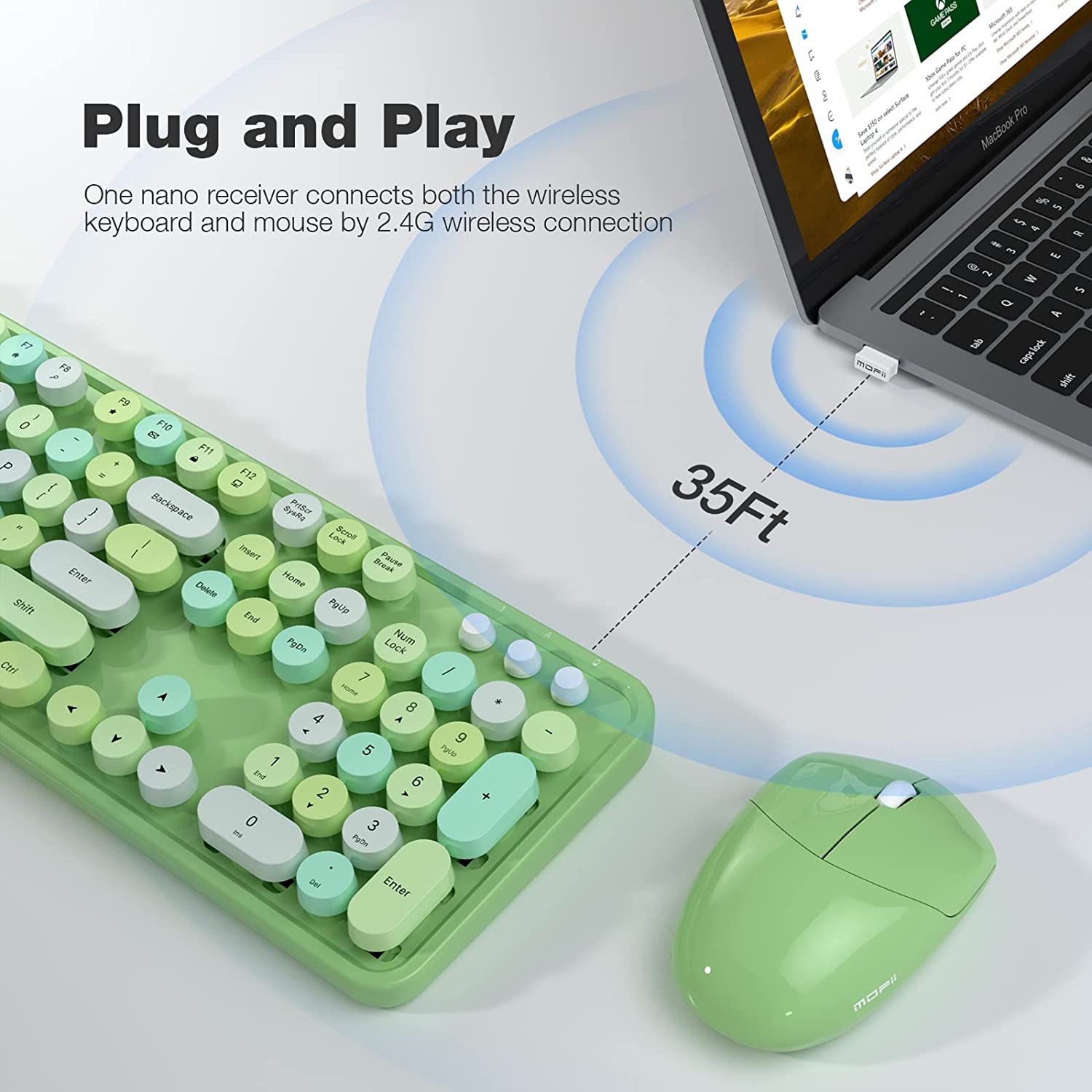 MOFII Wireless Keyboard and Mouse Combo,2.4GHz Retro Full-Size Wireless Keyboard with Number Pad and Cute Wireless Mouse for Computer PC Desktops Laptop WindowsxP/7/8/10(Milk Tea Colorful-B)