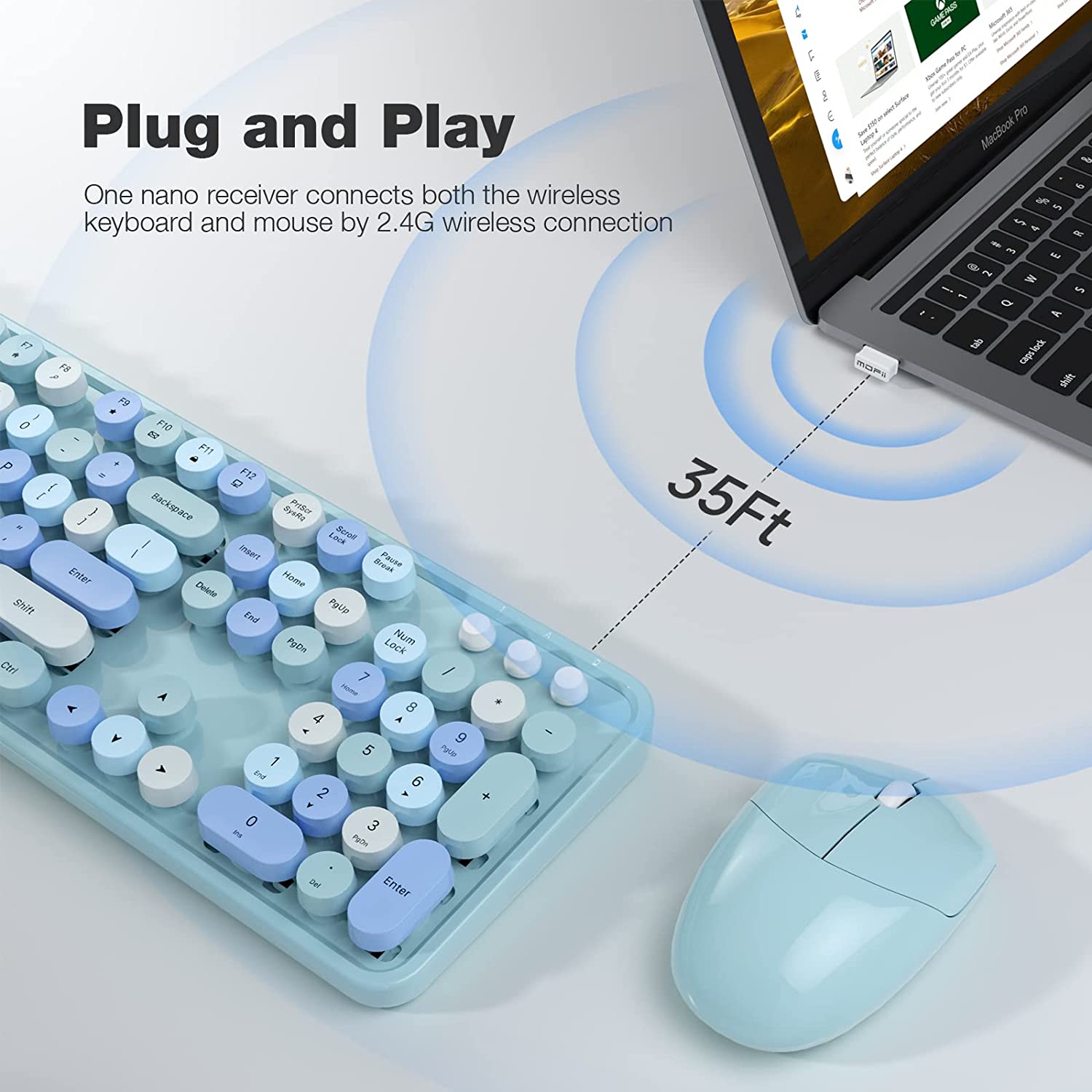 MOFII Wireless Keyboard and Mouse Combo,2.4GHz Retro Full-Size Wireless Keyboard with Number Pad and Cute Wireless Mouse for Computer PC Desktops Laptop WindowsxP/7/8/10(Milk Tea Colorful-B)