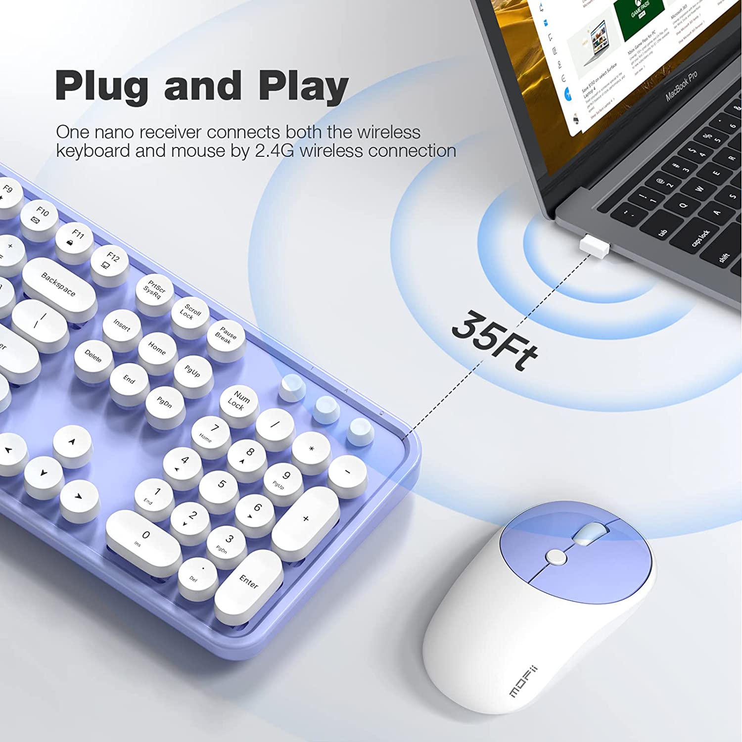 MOFII Wireless Keyboard and Mouse Combo,2.4GHz Retro Full-Size Wireless Keyboard with Number Pad and Cute Wireless Mouse for Computer PC Desktops Laptop WindowsxP/7/8/10(Milk Tea Colorful-B)