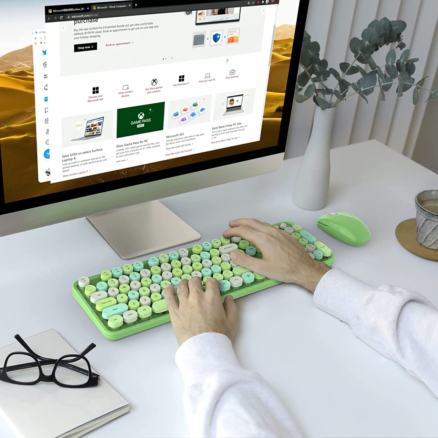 MOFII Wireless Keyboard and Mouse Combo,2.4GHz Retro Full-Size Wireless Keyboard with Number Pad and Cute Wireless Mouse for Computer PC Desktops Laptop WindowsxP/7/8/10(Milk Tea Colorful-B)