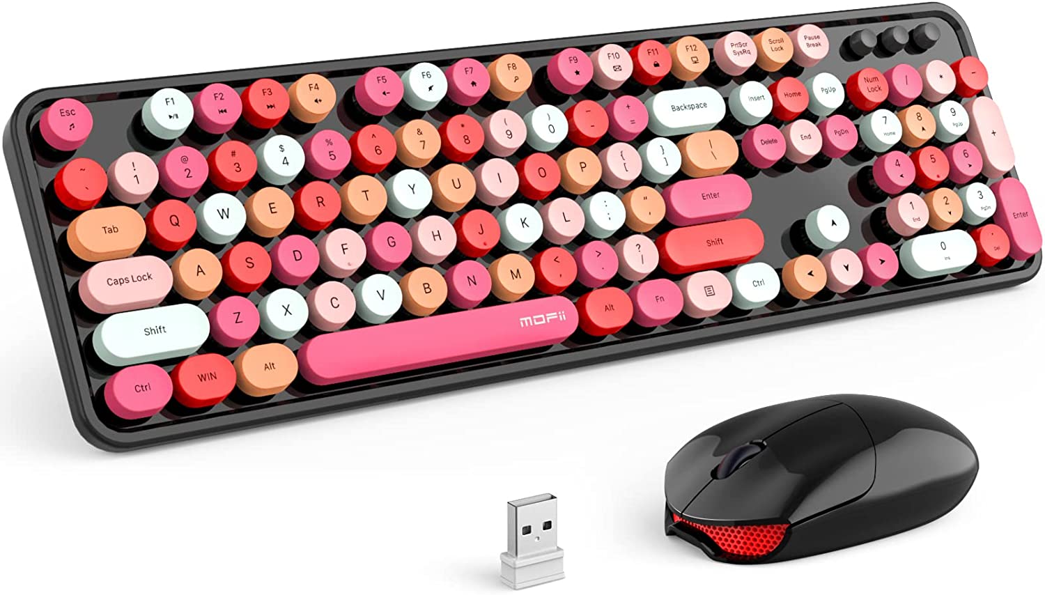 MOFII Wireless Keyboard and Mouse Combo,2.4GHz Retro Full-Size Wireless Keyboard with Number Pad and Cute Wireless Mouse for Computer PC Desktops Laptop WindowsxP/7/8/10(Milk Tea Colorful-B)