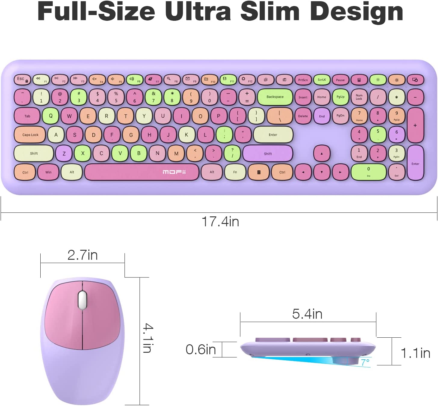 MOFII Wireless Keyboard and Mouse Combo,2.4GHz Retro Full-Size Wireless Keyboard with Number Pad and Cute Wireless Mouse for Computer PC Desktops Laptop WindowsxP/7/8/10(Milk Tea Colorful-B)
