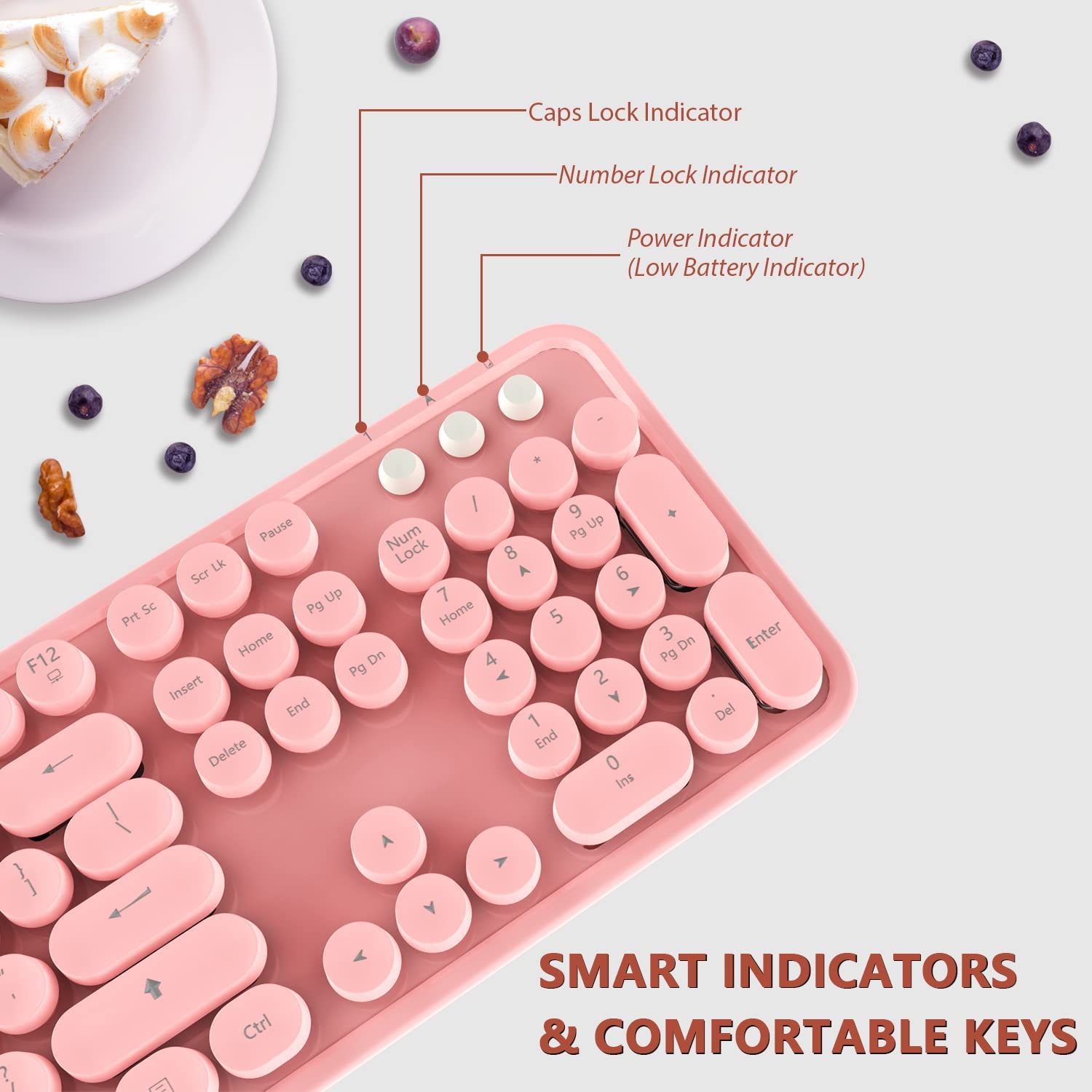 Pink Wireless Keyboard and Mouse , KOOTOP Cute Pink Keyboard and Mouse, 2.4G Wireless Keyboard Pink with Retro Round Keycap for PC, Mac, Laptop,Tablet,Computer Windows